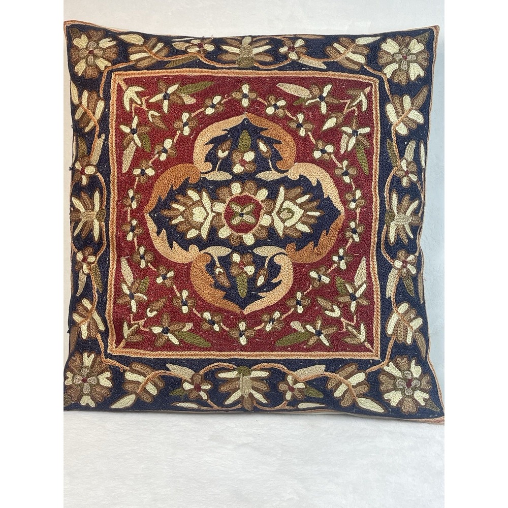 Handmade Istanbul Embroidered Pillow Cover Turkish Floral Textile 16x15